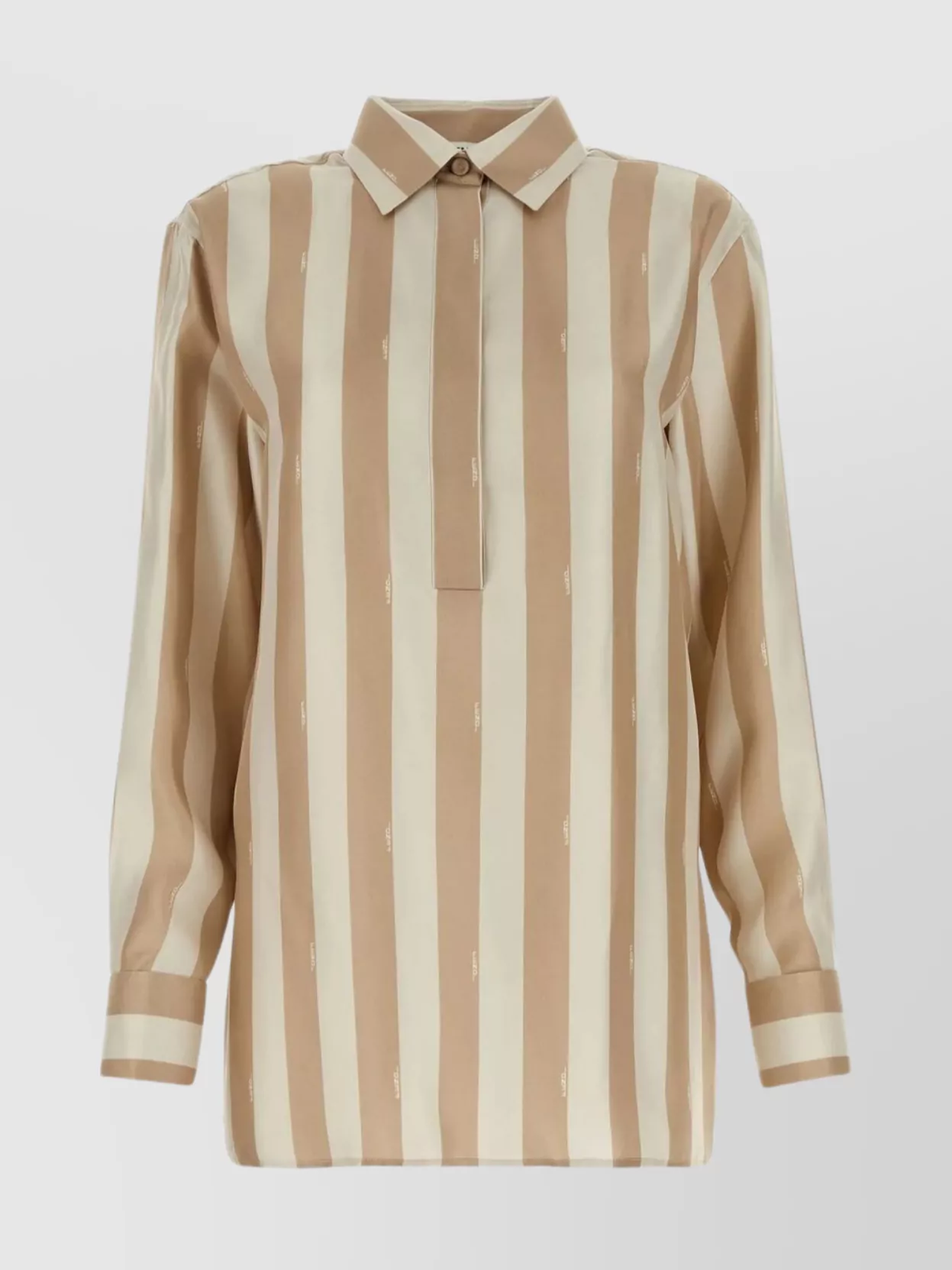 Fendi Striped Silk Shirt With Buttoned Cuffs In Neutral
