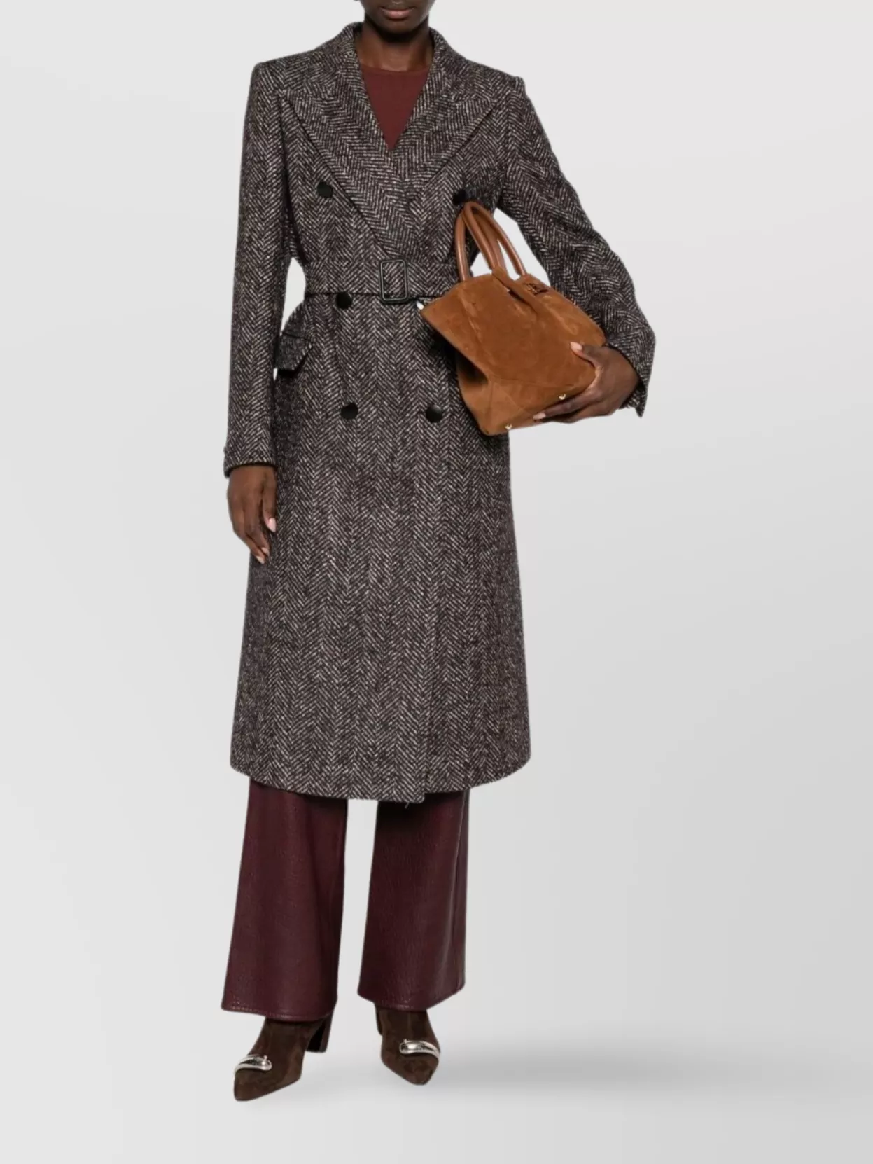 Tagliatore Herringbone Belted Double-breasted Coat In Gray