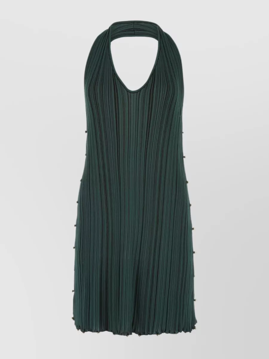 Shop Bottega Veneta Sleeveless Mini Dress With Halterneck And Stud Embellishments In Green