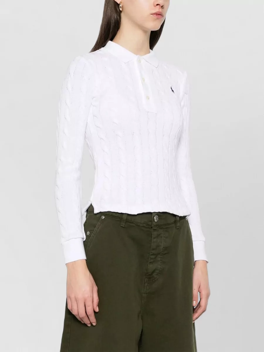 Ralph Lauren Cable Knit Long Sleeve Polo Top