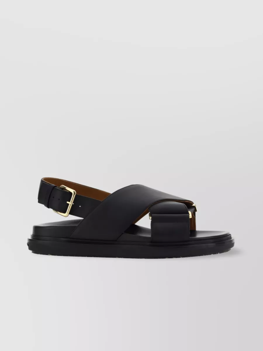Shop Marni Fussbett Cross Strap Leather Sandals In Black