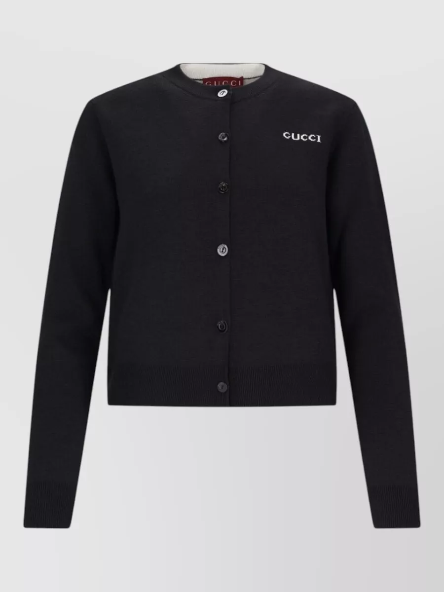 Gucci Silk blend crewneck fitted jacket