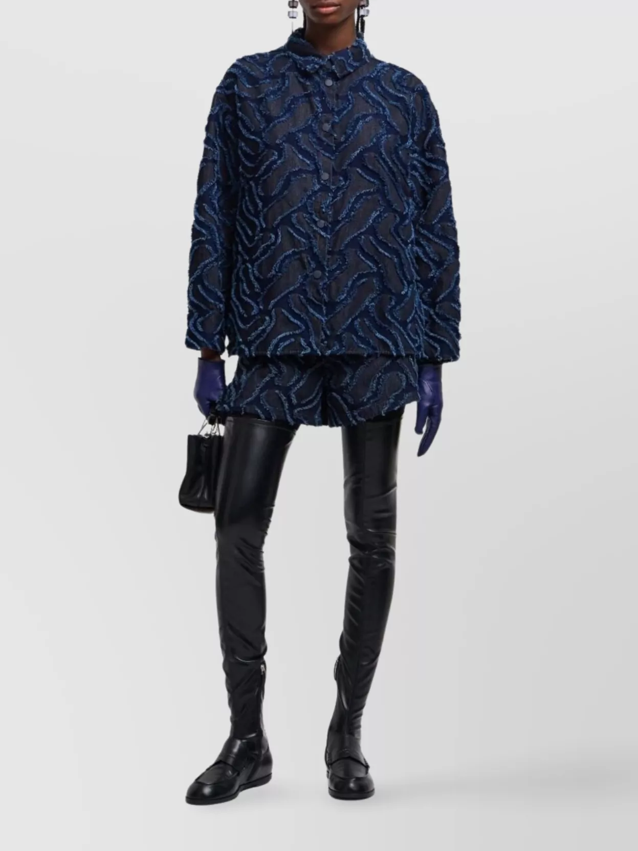 Emporio Armani Fringed Embossed-motif Jacquard Denim Shirt Jacket In Blue