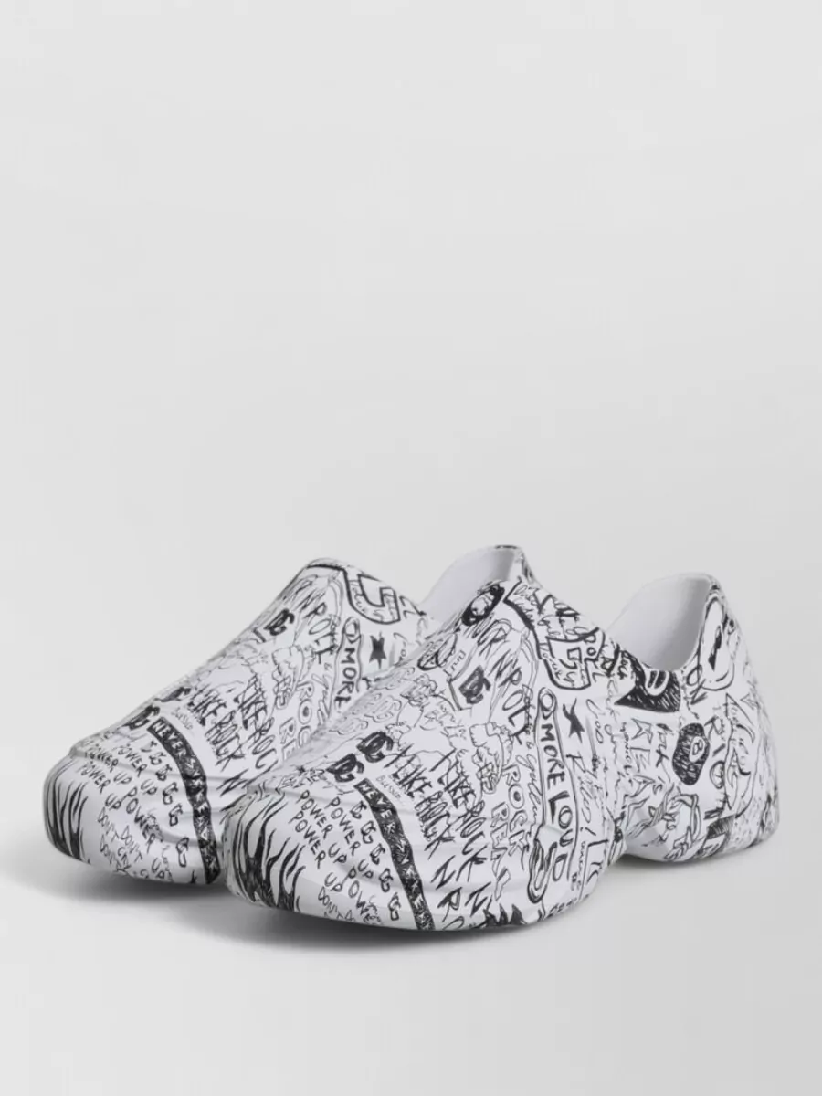 Dolce&Gabbana Leather Graffiti-Print Slip-On Sneakers