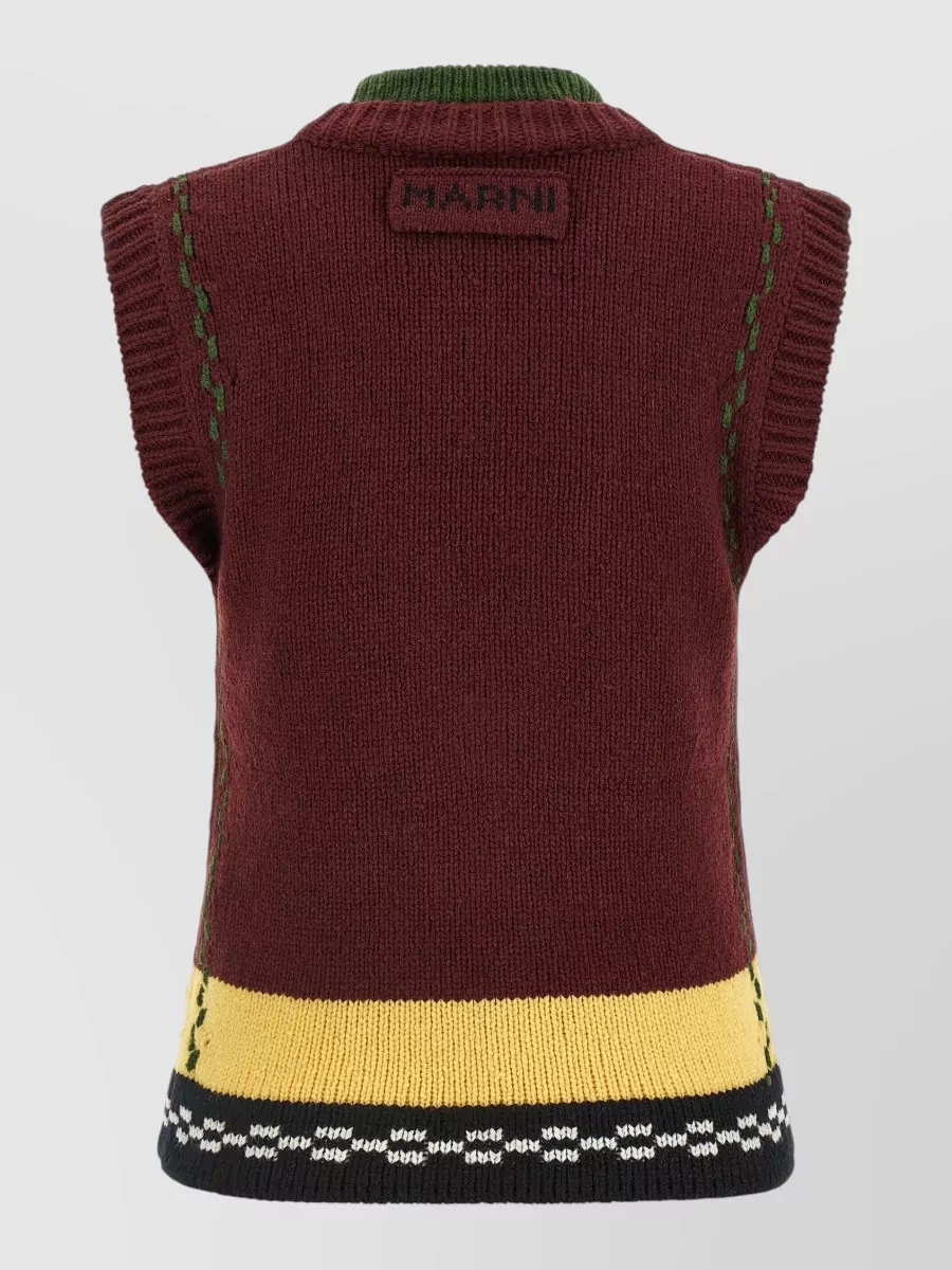Marni Wool Relaxed-Fit V-Neck Intarsia Knit Vest