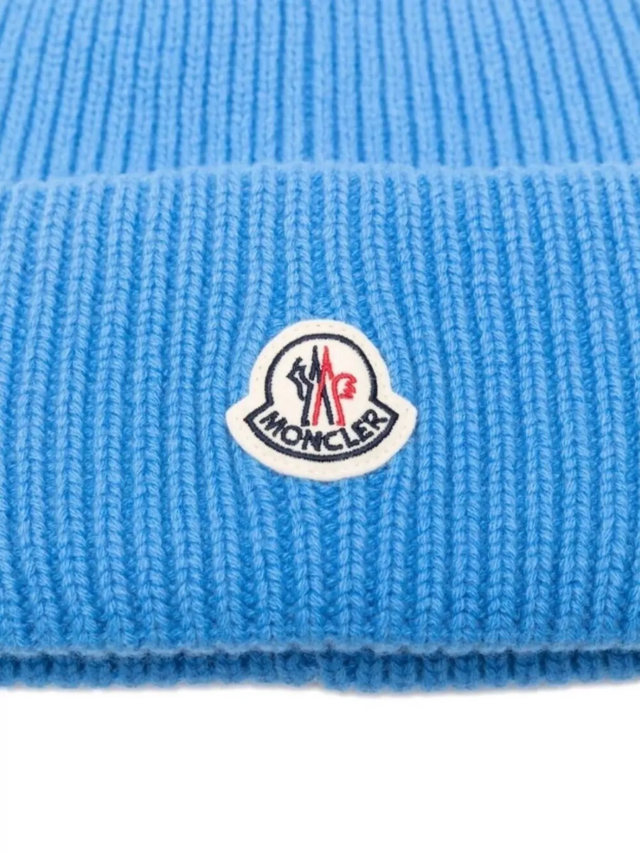 Moncler Ribbed Knit Hat Turn-up Brim In Blue