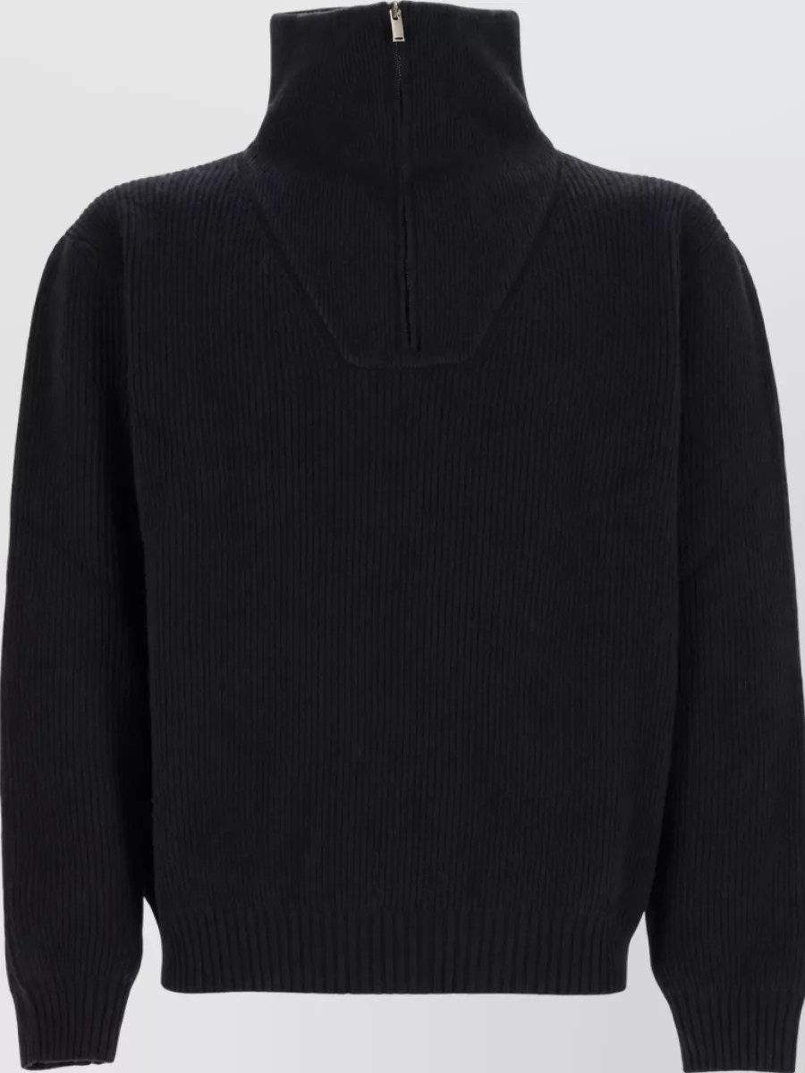 Saint Laurent Ribbed Virgin Wool Half Zip Jumper