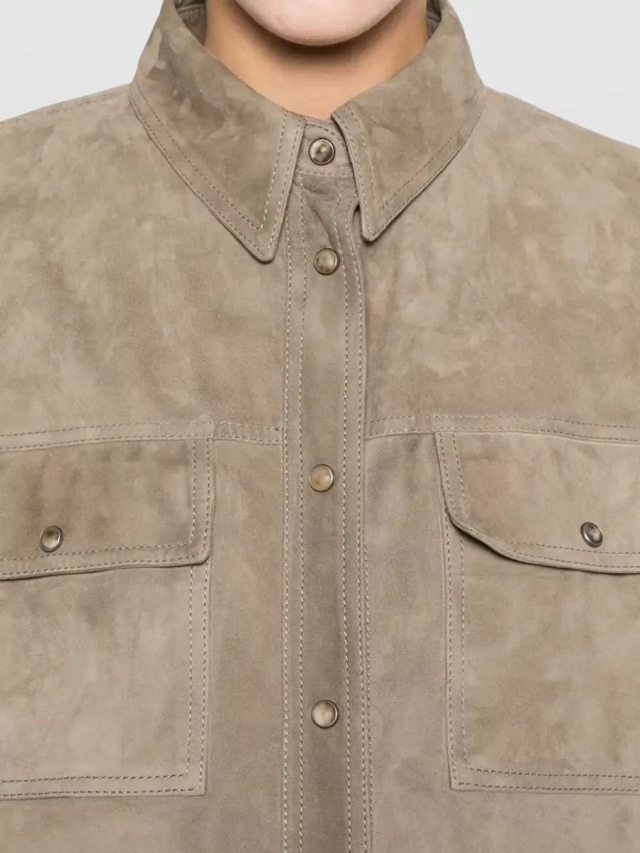 Brunello Cucinelli Suede Long-Sleeve Shirt