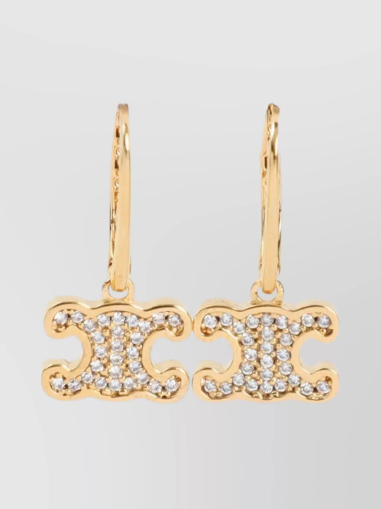Celine Brass Earrings With Crystal Rhinestone Embellishments