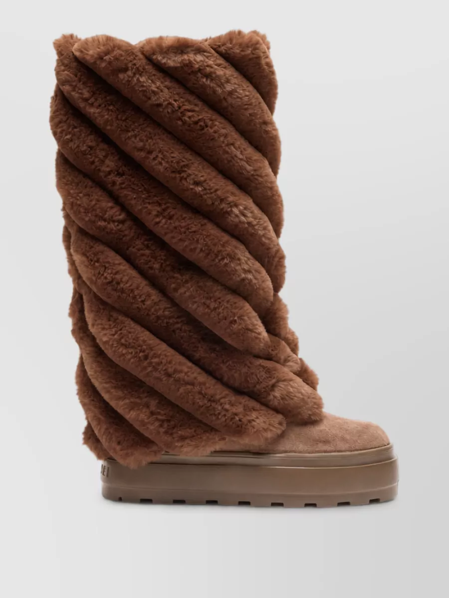 Casadei Leather Faux Fur Panel Ankle Boots