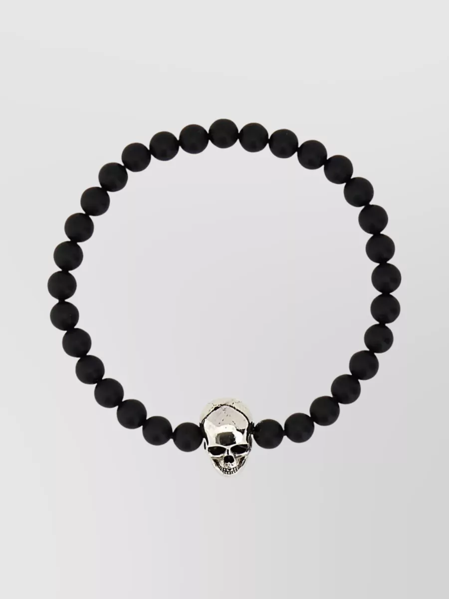 Shop Alexander Mcqueen Skull Beaded Elastic Bracelet In Black