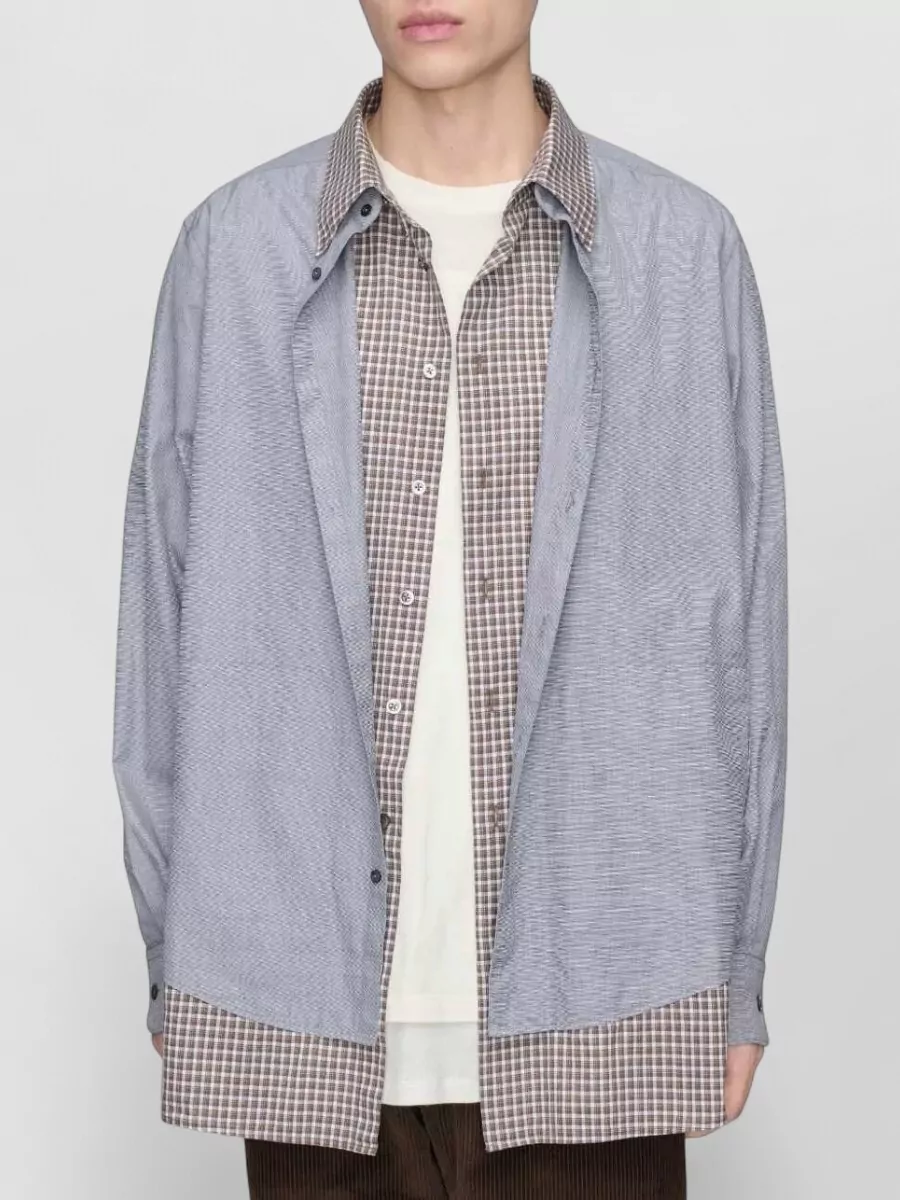 Maison Margiela Cotton Checked Band Collar Long-Sleeve Shirt