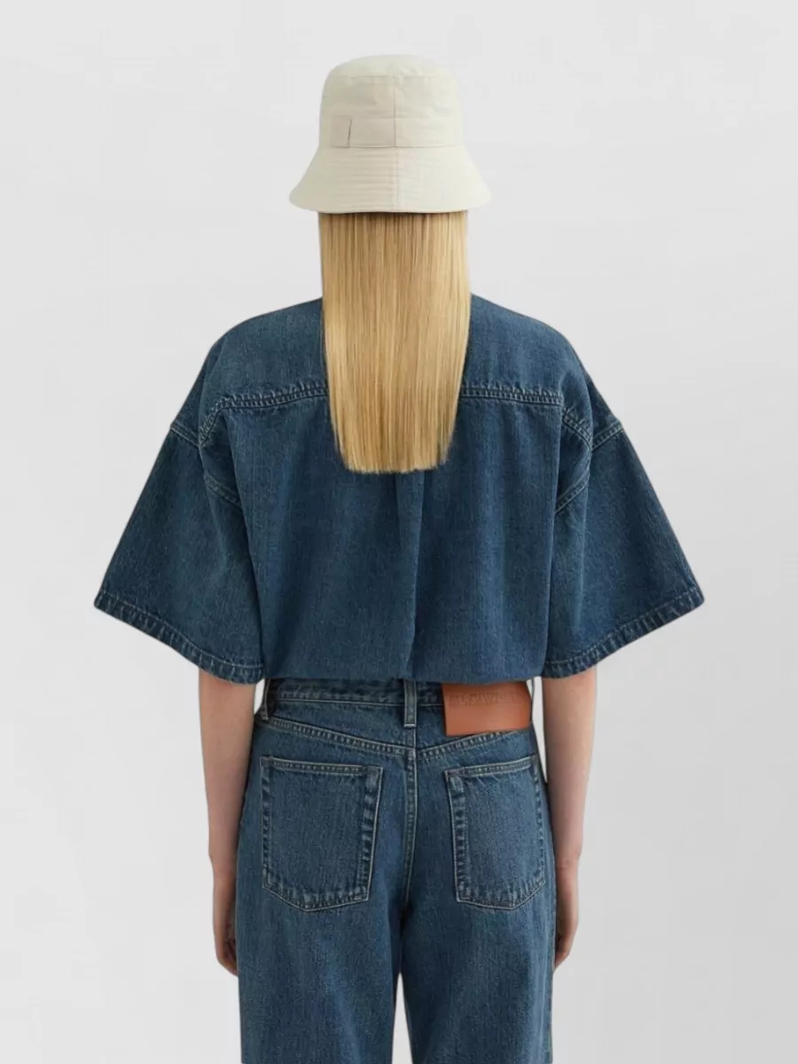 Jil Sander Plus Denim Paneled Crop-Sleeve Shirt