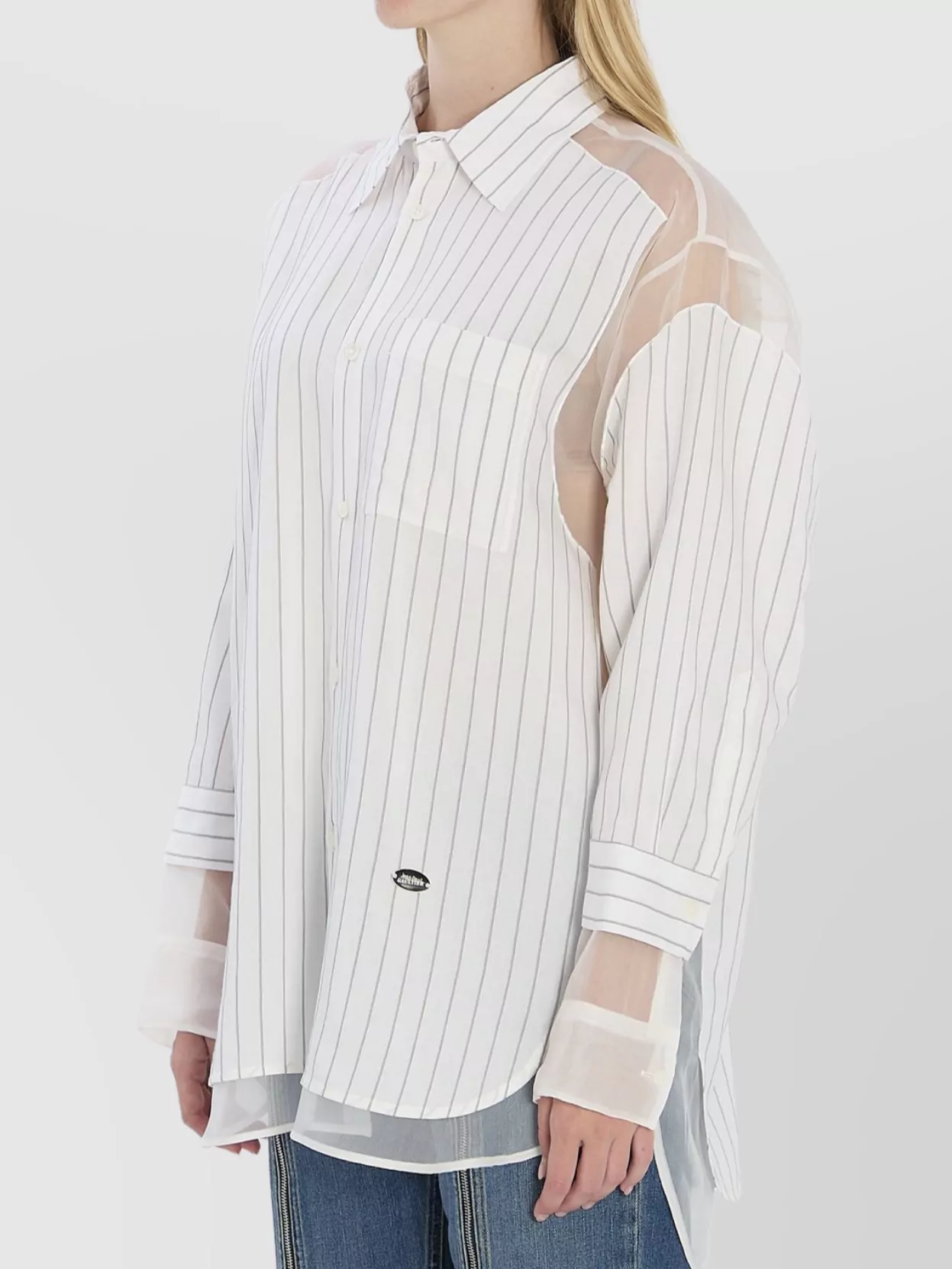 Jean Paul Gaultier Striped Oversized Shirt Featuring Silk Inserts In White
