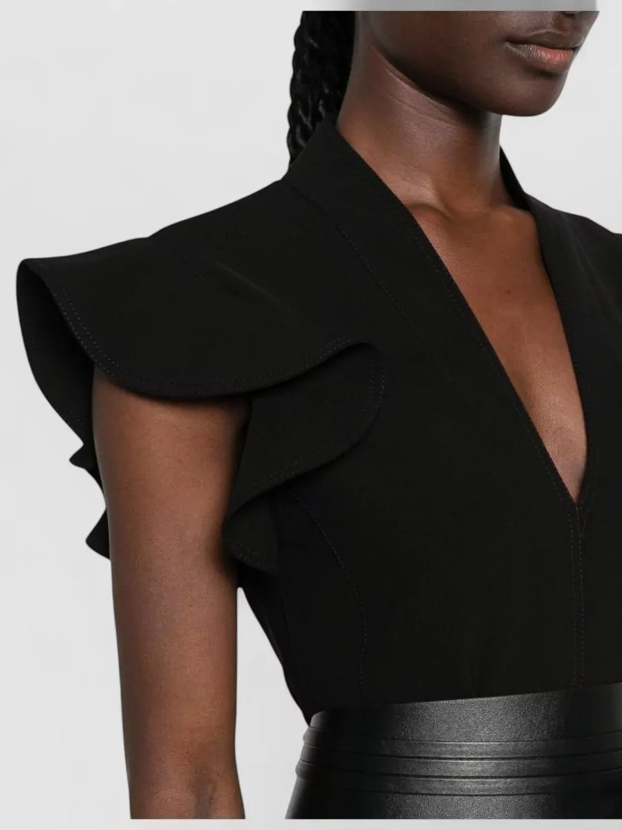 Moschino V-Neck Ruffled-Sleeve A-Line Midi Dress