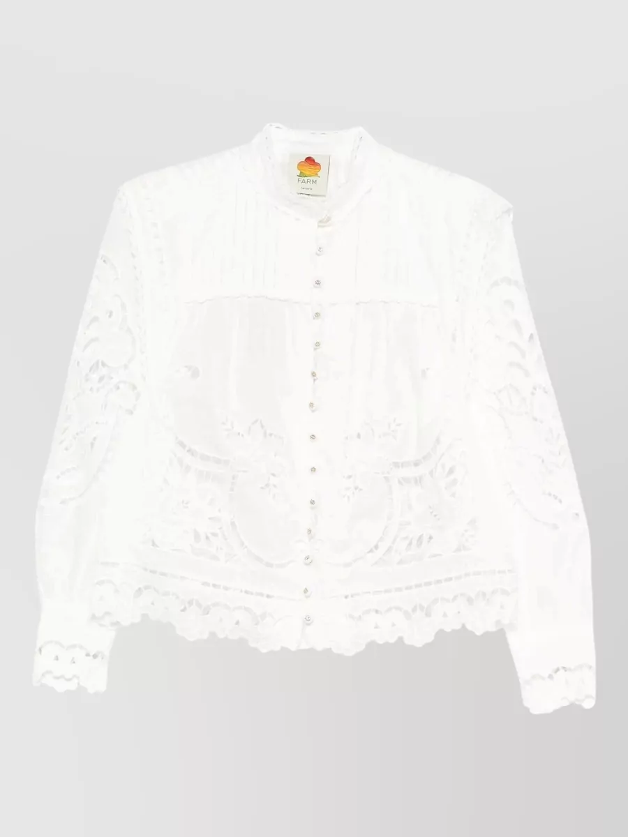 Farm Rio embroidered high-neck cotton blouse