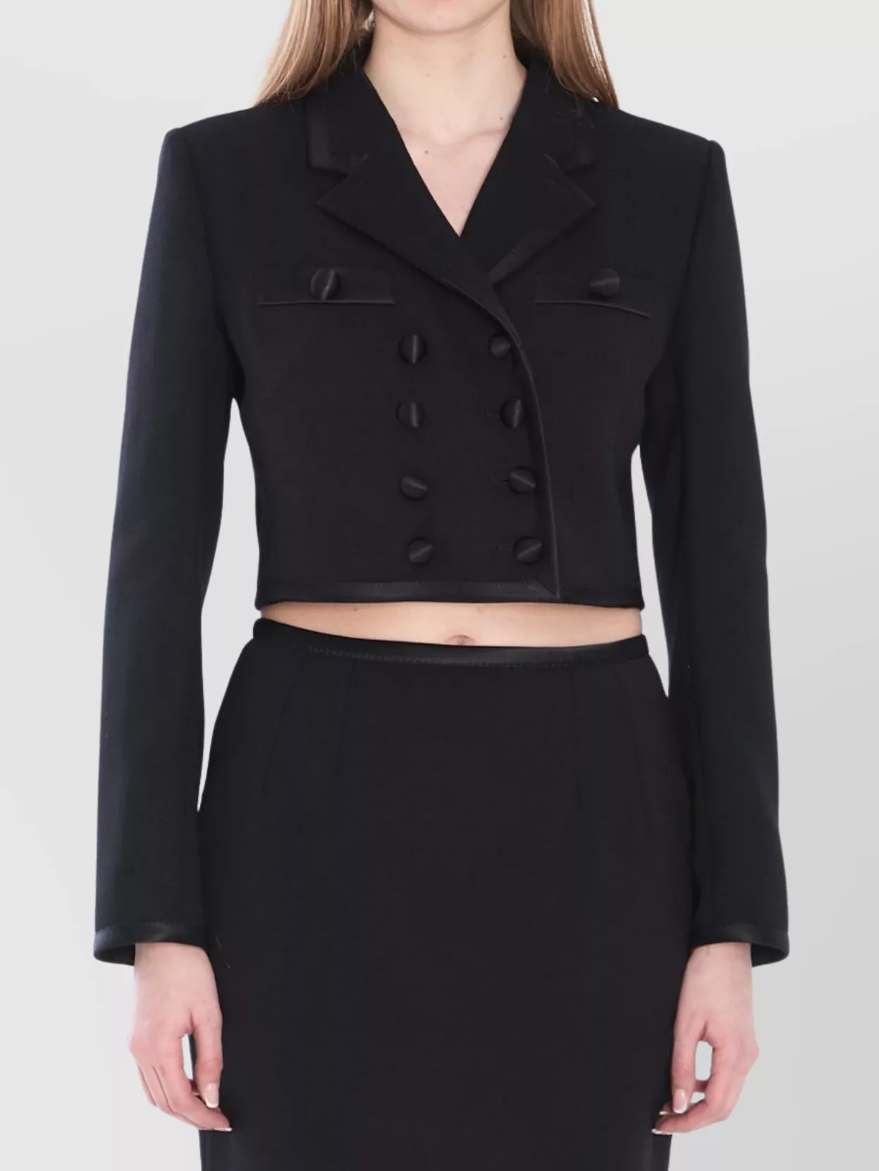 Dolce&Gabbana Cropped Double-Breasted Jacket Featuring Satin Accents