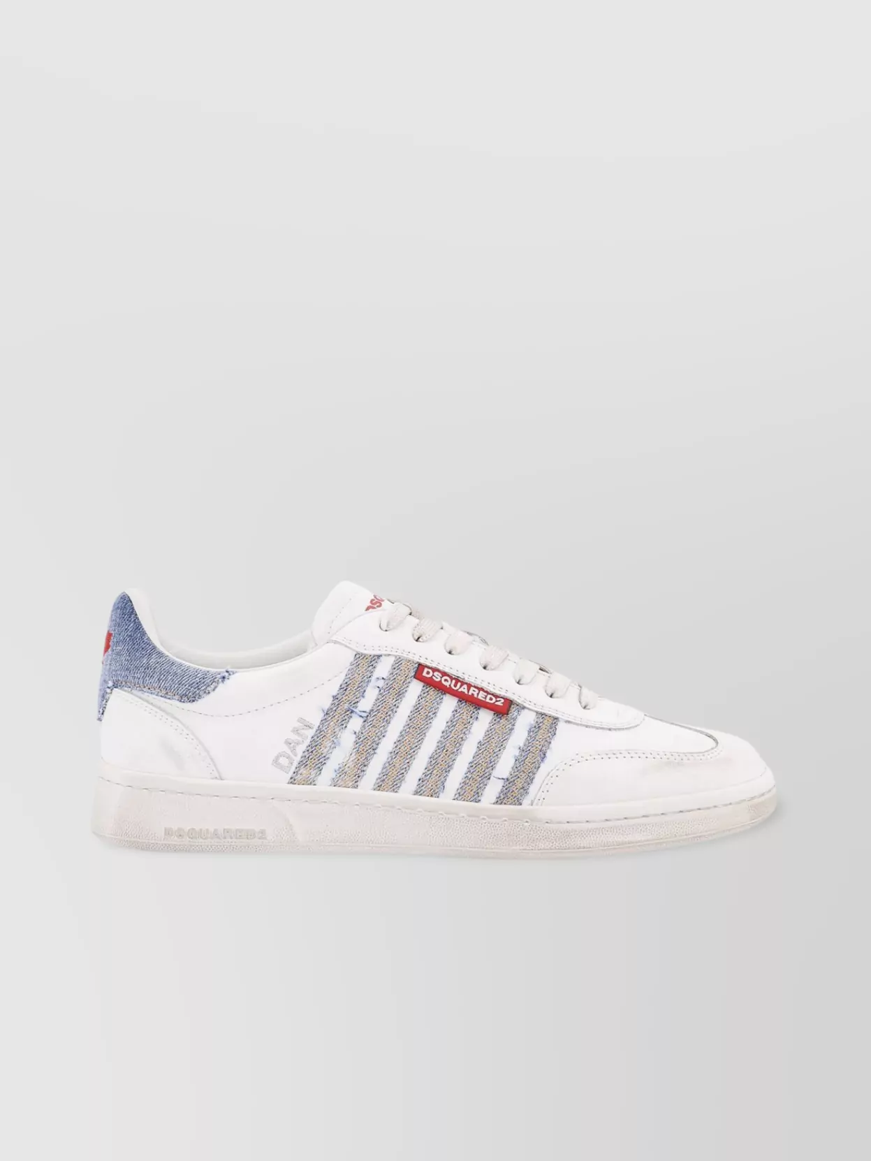 Dsquared2 White Low Top Sneakers With Logo Patch On Tongue And Side And Contrasting Heel With Logo In Leather