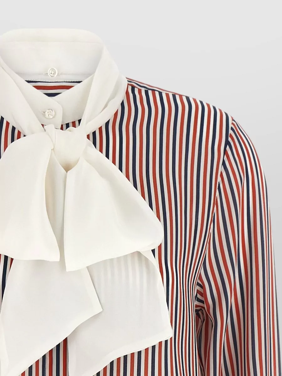 Thom Browne Silk Striped Detachable Lavallière Collar Shirt