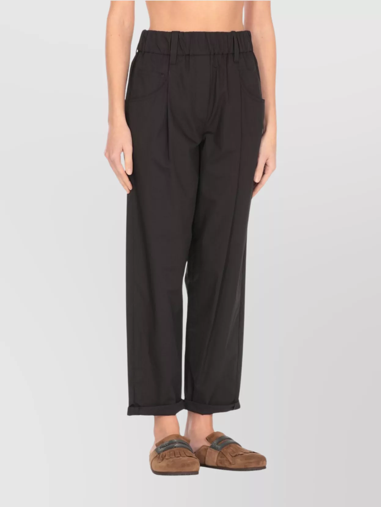 Brunello Cucinelli High Waist Elastic Waistband Straight Trousers