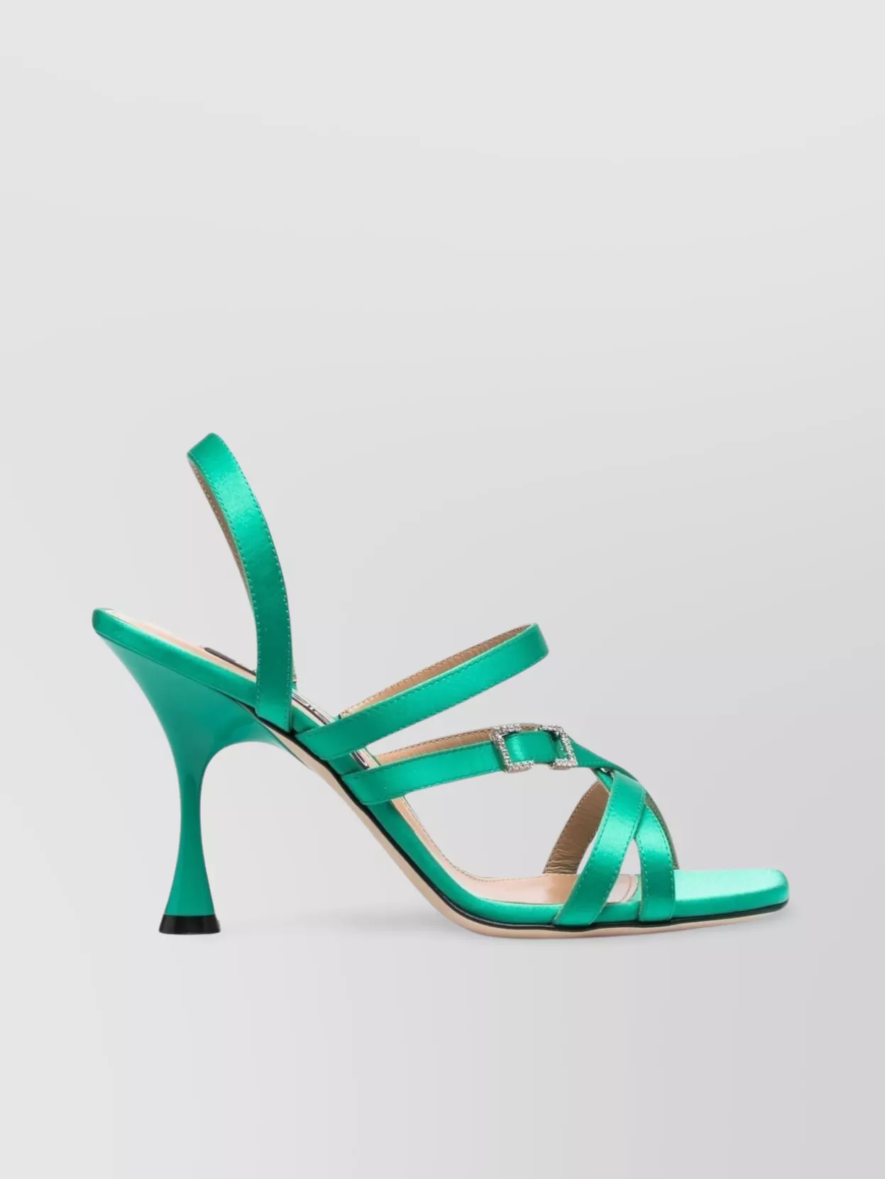 Shop Sergio Rossi Mini Prince Tapered Heel Strappy Satin Sandals In Cyan