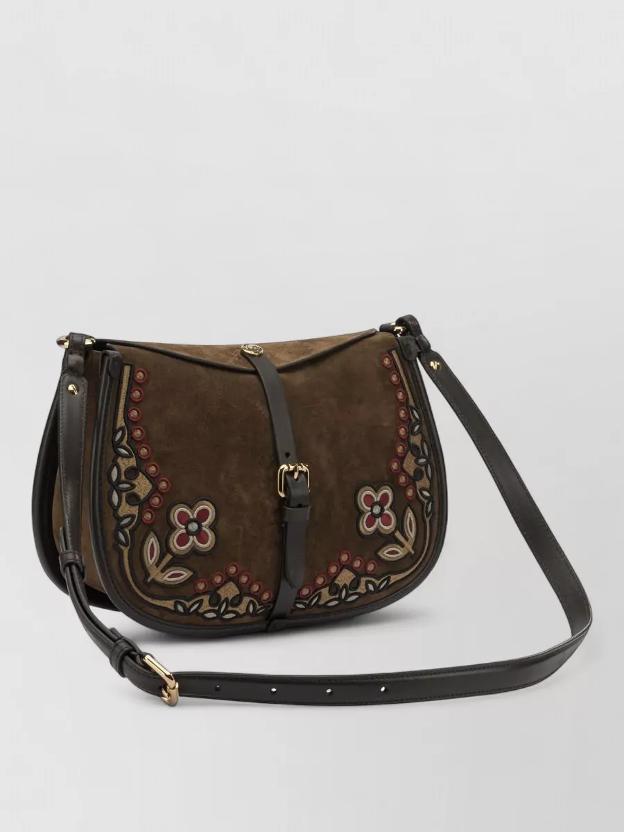 Etro Medium Pony Shoulder Bag Floral Embroidery