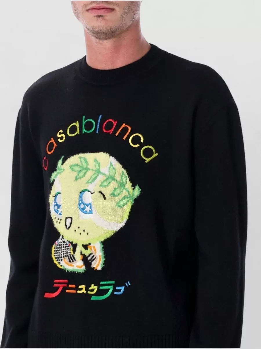 Casablanca Merino Wool Intarsia Knit Crewneck Sweater