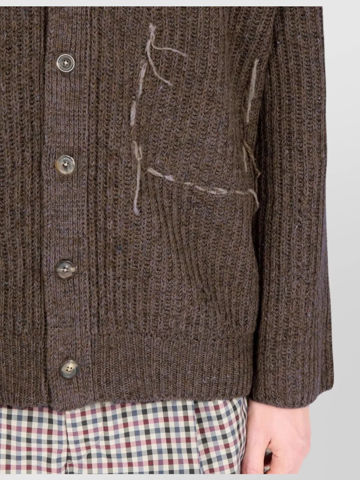 Maison Margiela Ribbed Wool Cardigan Front Pocket