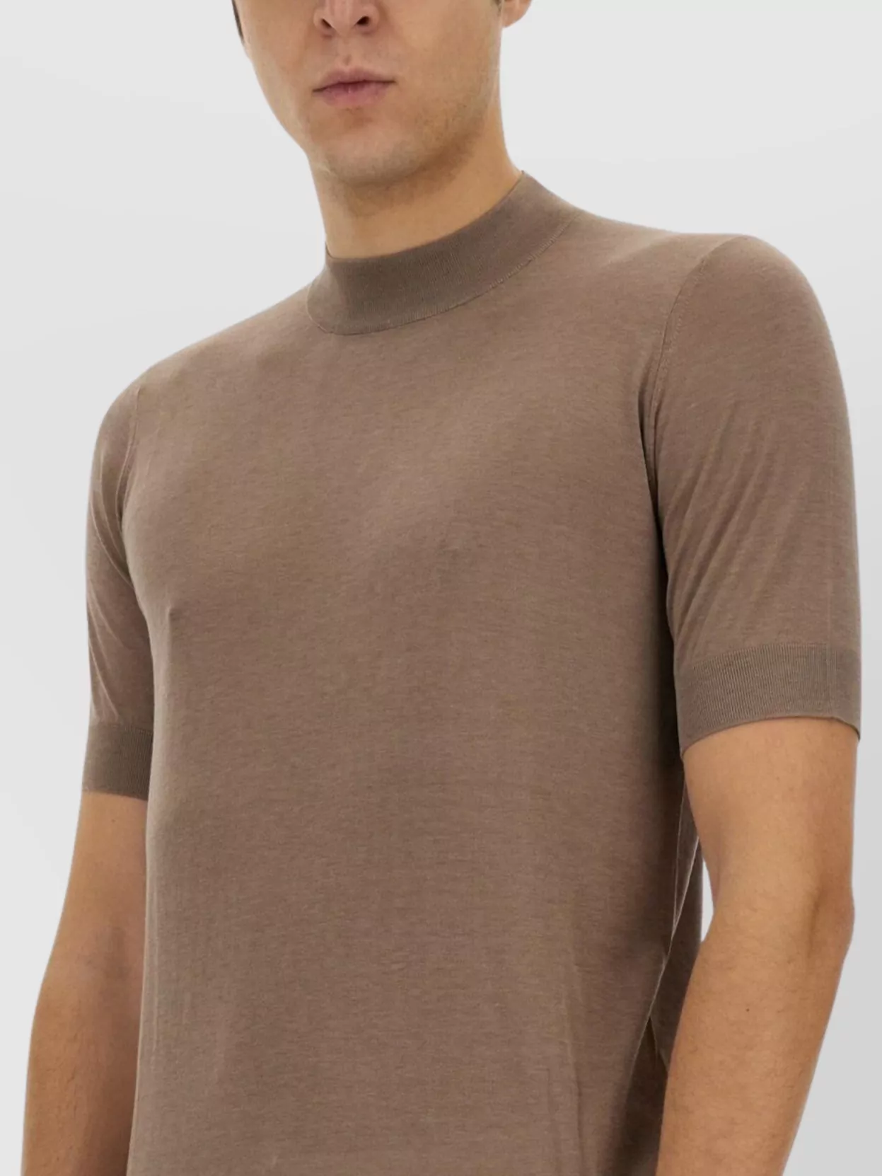 Brunello Cucinelli Ribbed Neckline Stretch Fit Lightweight T-Shirt