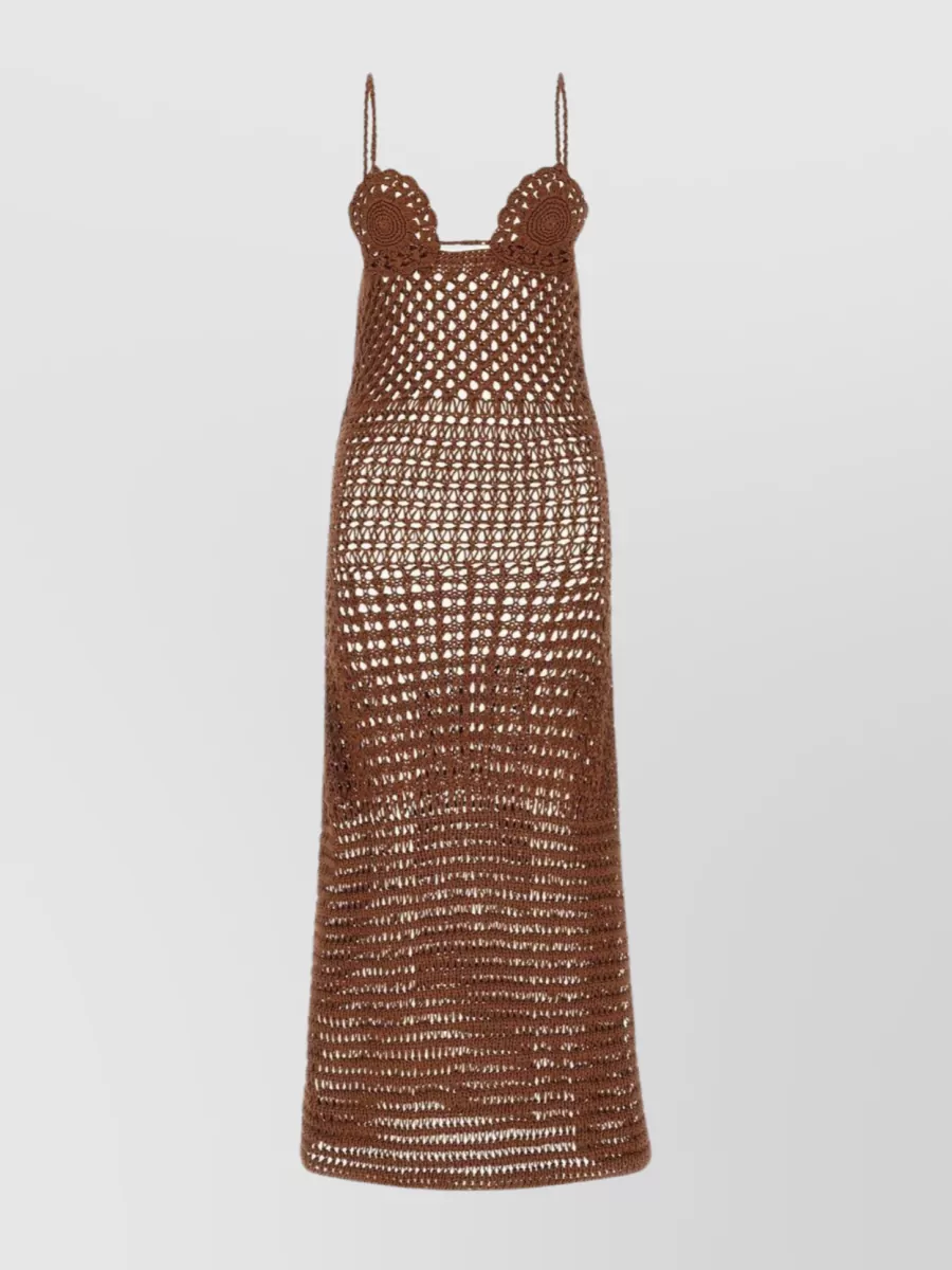 Shop Alanui Mother Nature Slit Cut Cotton Crochet Dress In Brown