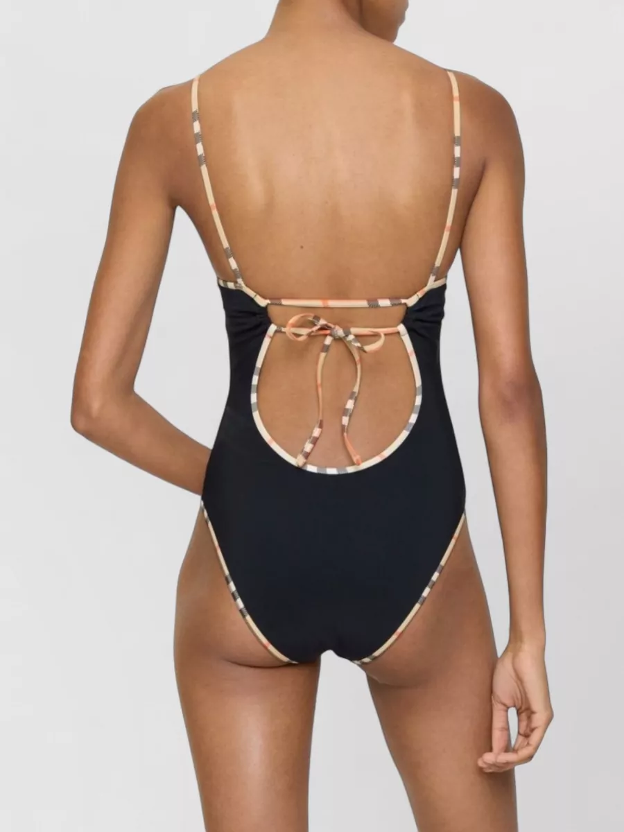Burberry Check Trim Swimsuit Scoop Neck Open Back