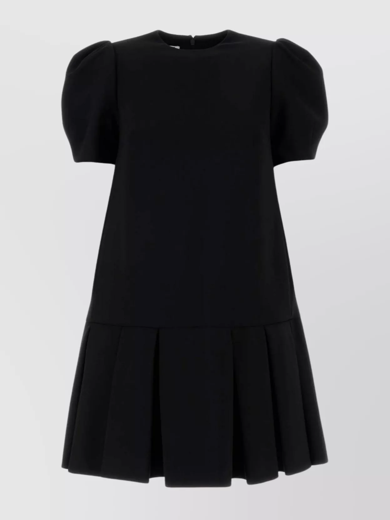 Moschino Twill Dress With Pleated Skirt And Puff Sleeves In Black