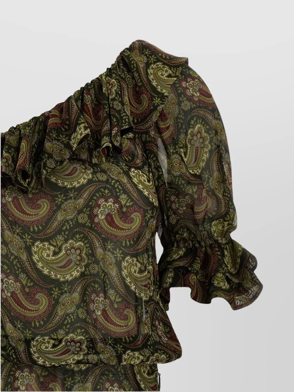 Saint Laurent One Shoulder Paisley Ruffle Dress