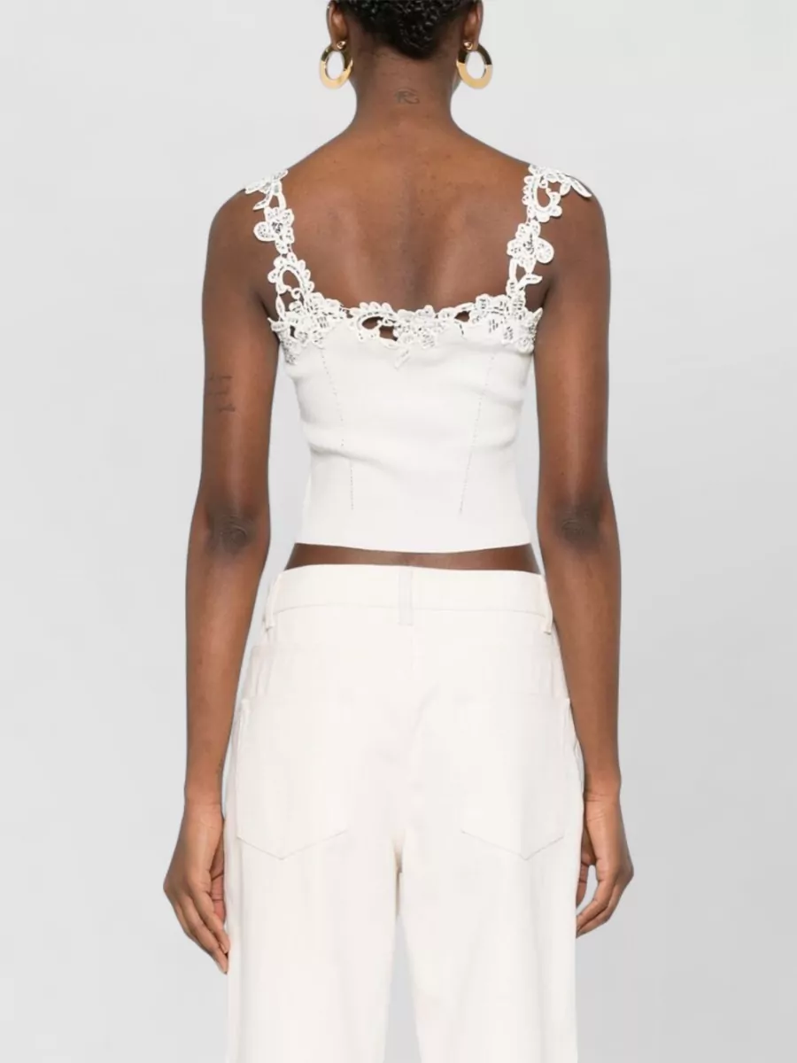 Ermanno Scervino Tank Top Lace Detail Cropped Ribbed Edges