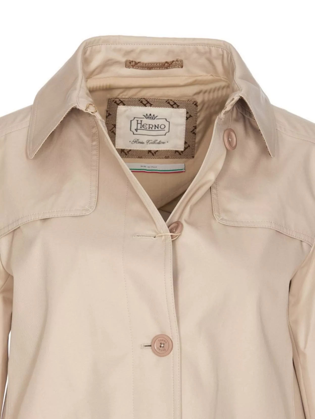 Herno Medium Length Waterproof Beige Cotton Trench Coat With Buttons Women