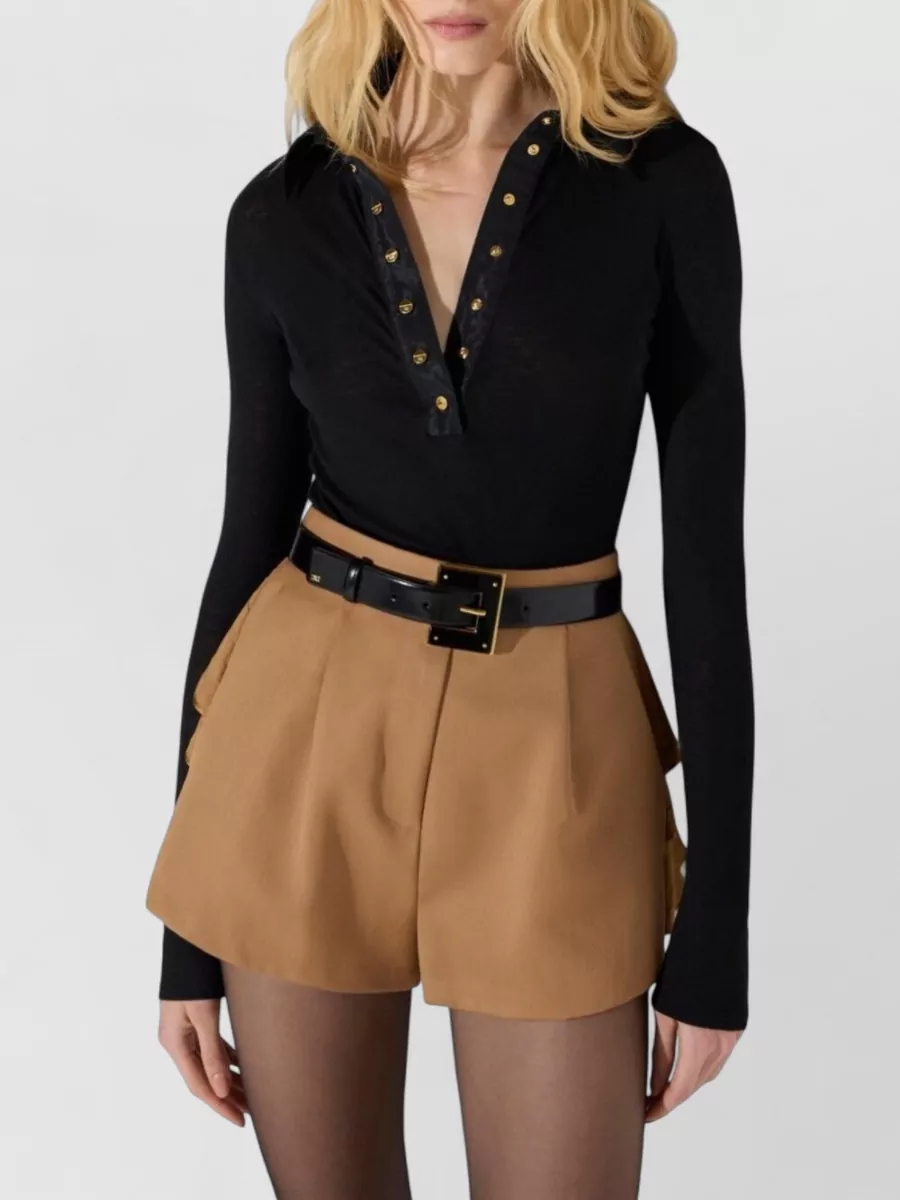 Elisabetta Franchi Fine-Knit Slim-Fit Long-Sleeve Polo Shirt