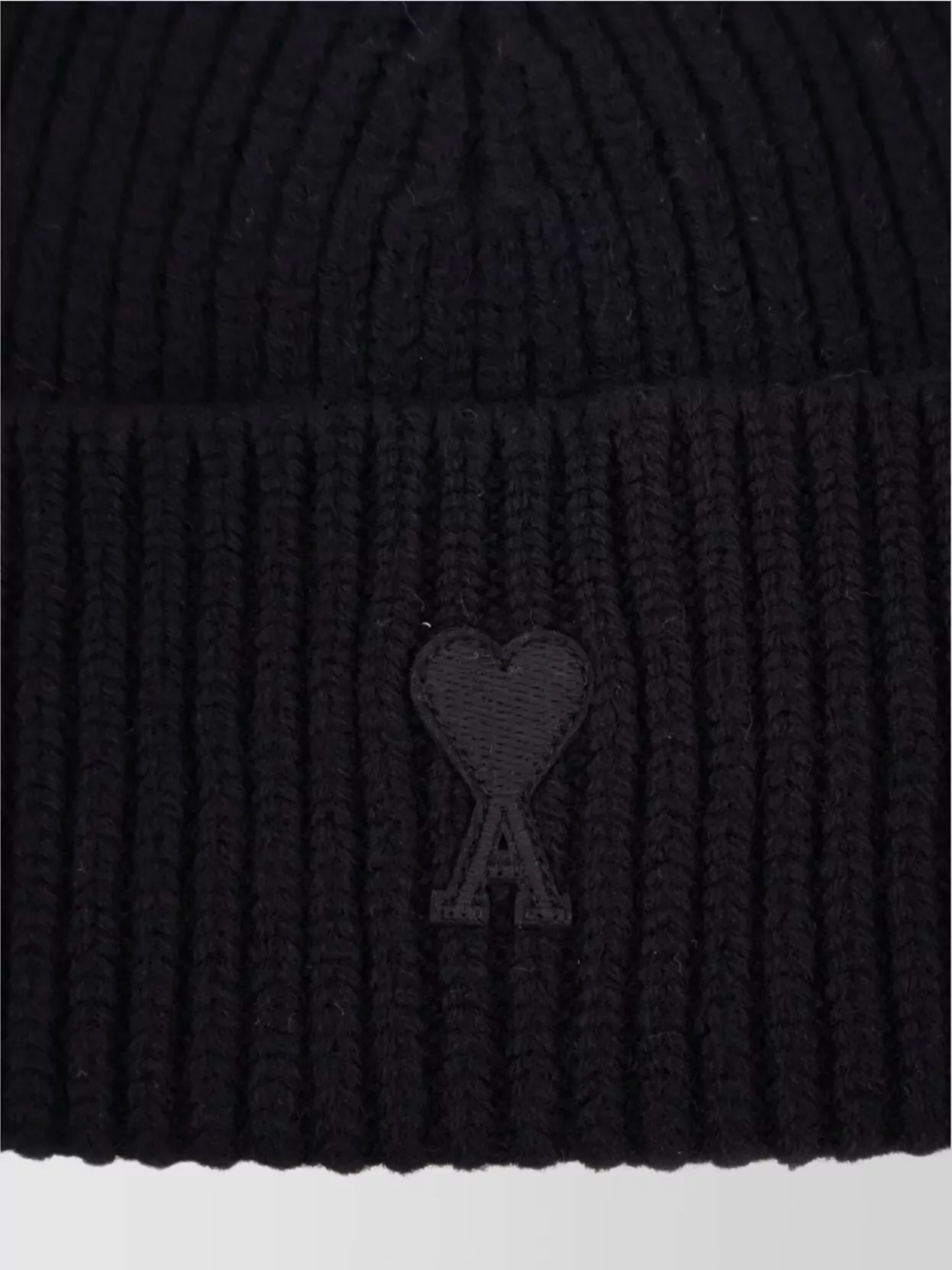 Ami Paris Ribbed Knit Wool Beanie Hat With Fold
