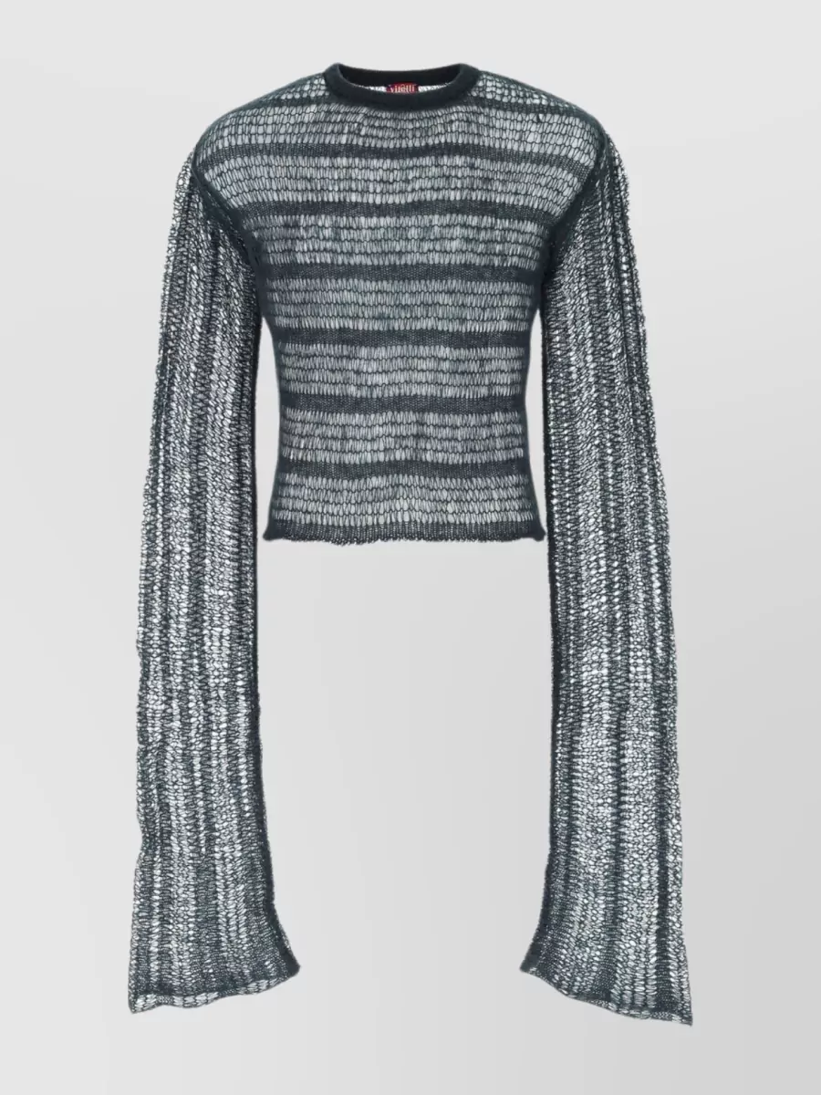 Shop Vitelli Mesh Detail Oversized Sweater In Grey