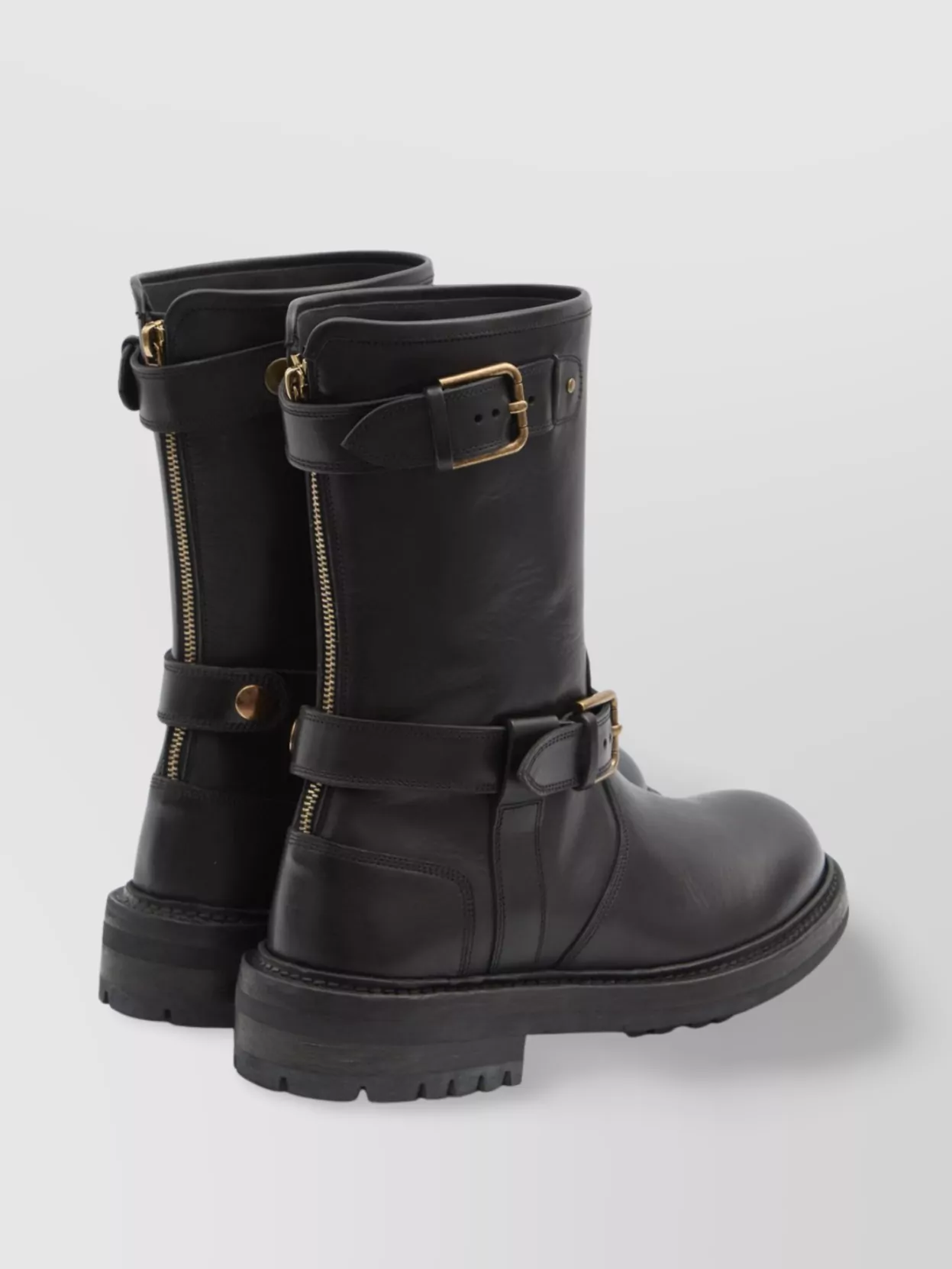 Dolce & Gabbana Smooth Leather Buckle Strap Mid-calf Boots In Black