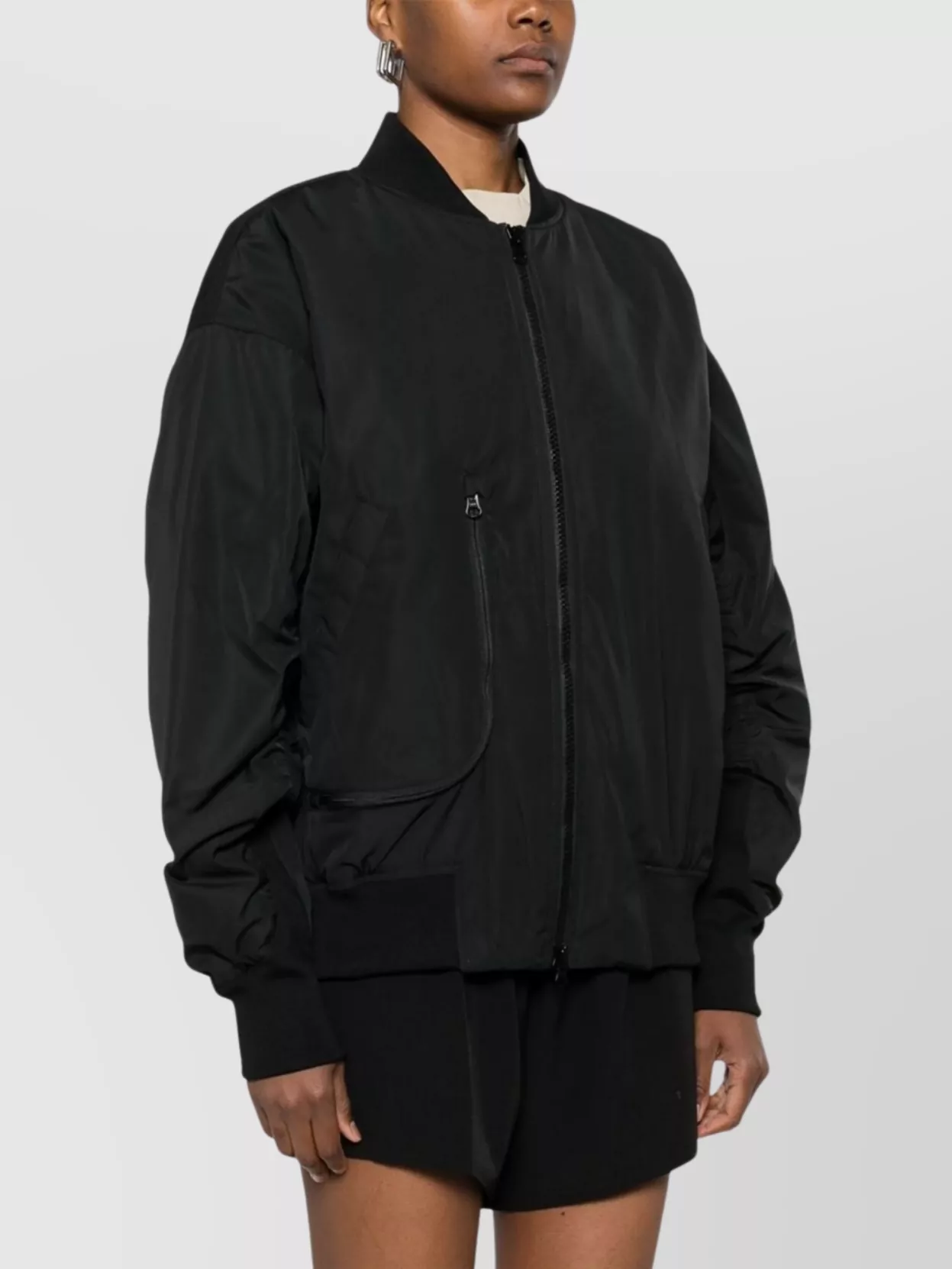 Shop Adidas By Stella Mccartney Logo Bomber Jacket With Ribbed Cuffs In Black