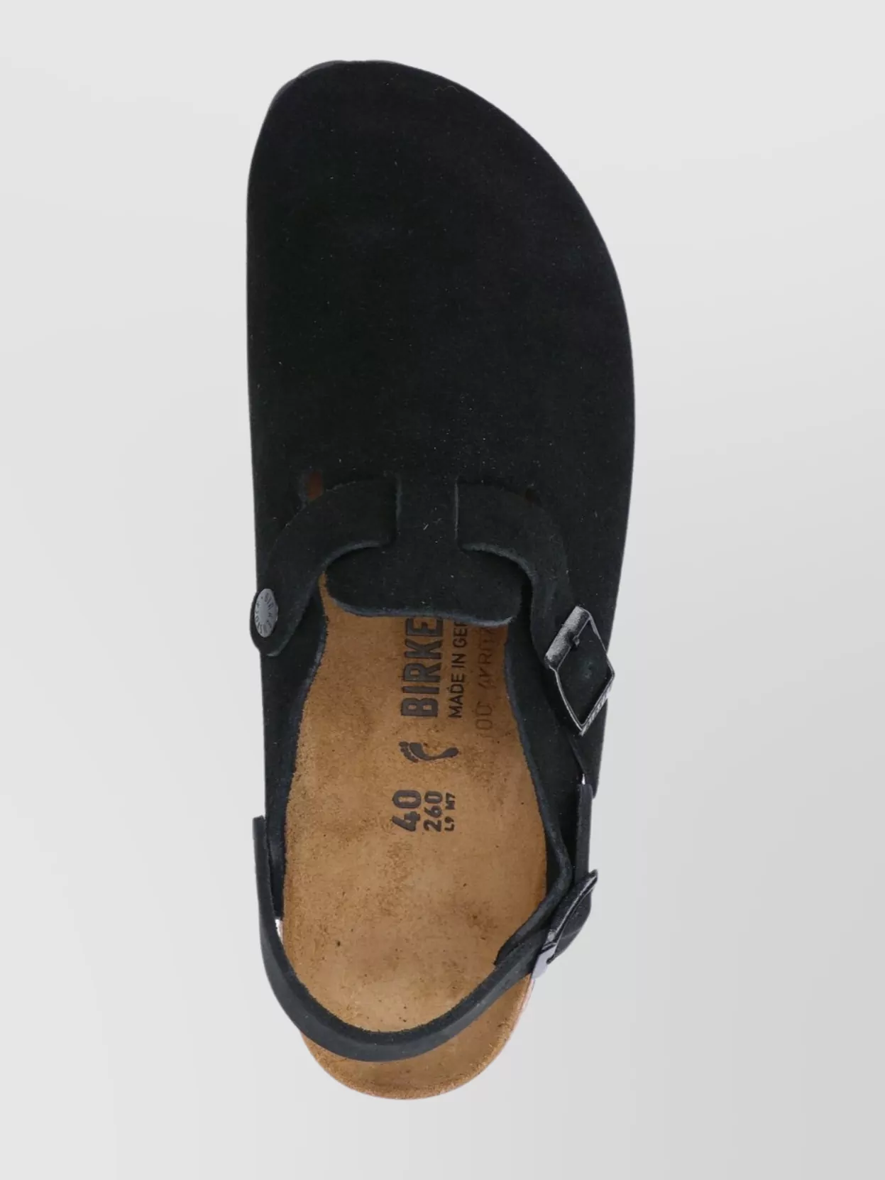 Birkenstock Buckle Cork Open Suede Mules In Black