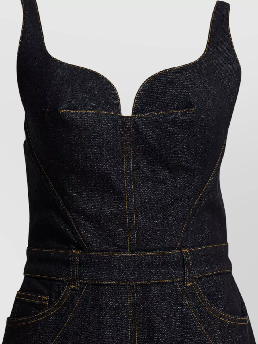Givenchy Denim Sheath Dress Sweetheart Neckline Stitching