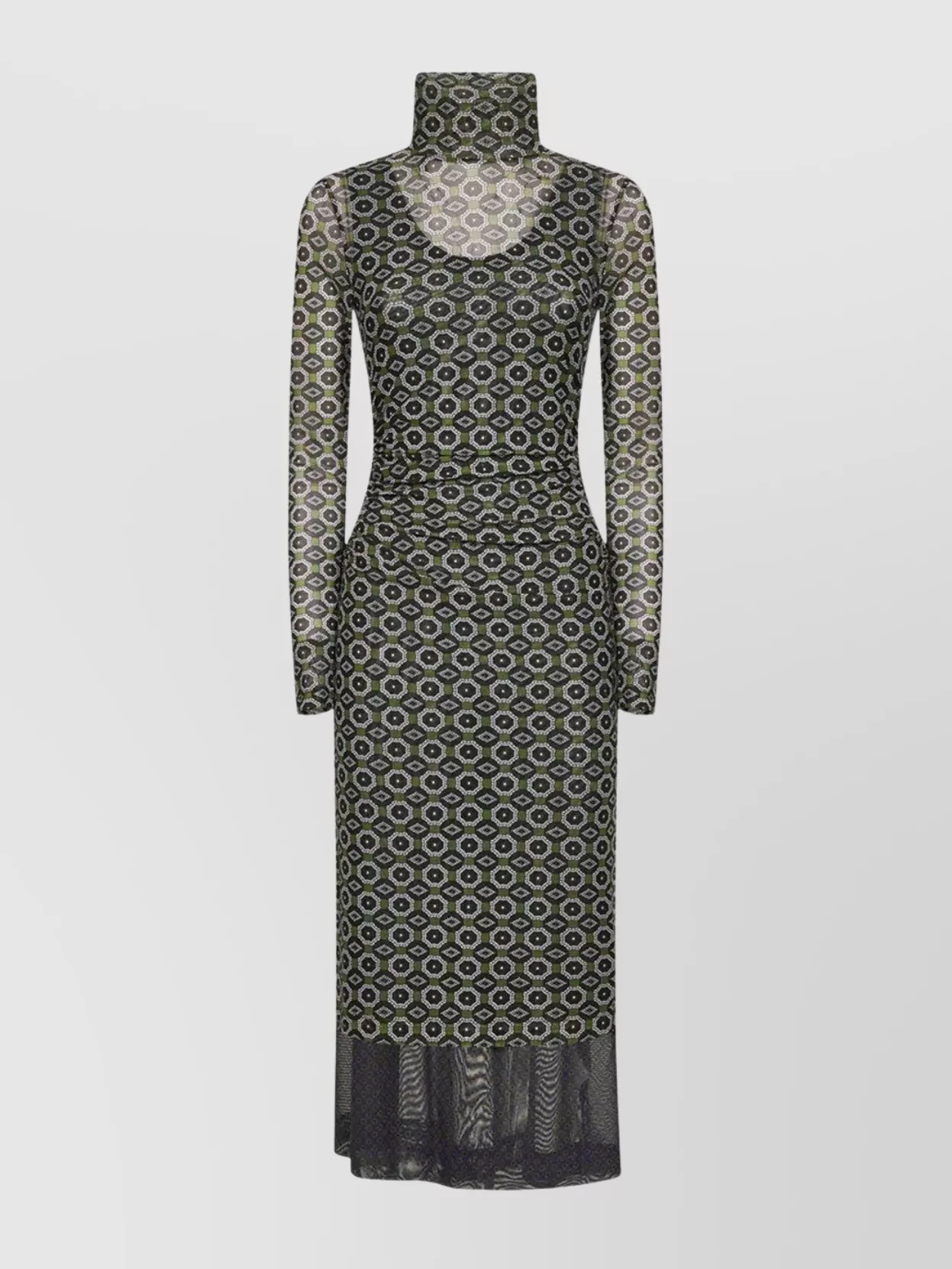 Dries Van Noten Mesh Layered Midi Dress With Asymmetrical Ruffles In Green