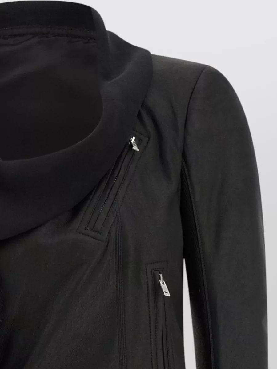 Rick Owens Leather Jacket Draped Collar Long Sleeves Zips