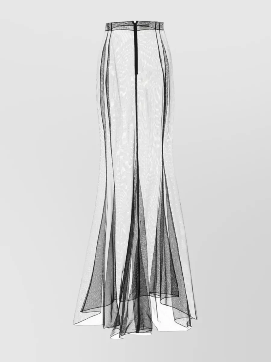 Shop Saint Laurent Mesh Skirt With High Waist And Asymmetric Hem In Grey