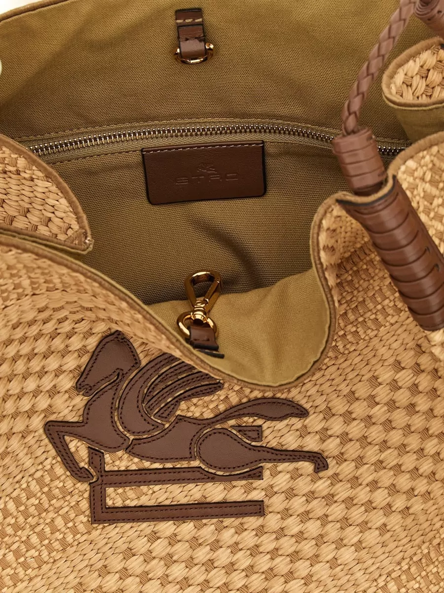 Etro Shoulder Bag Woven Texture Dual Handles Beads