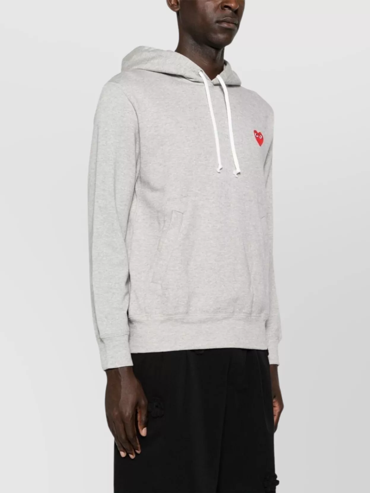 Comme Des Garçons Logo Cotton Hoodie With Drawstring Hood In Gray