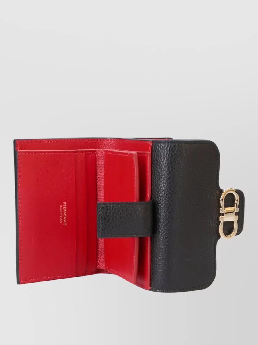 Ferragamo Textured Leather Bi Fold Wallet Gold Hardware