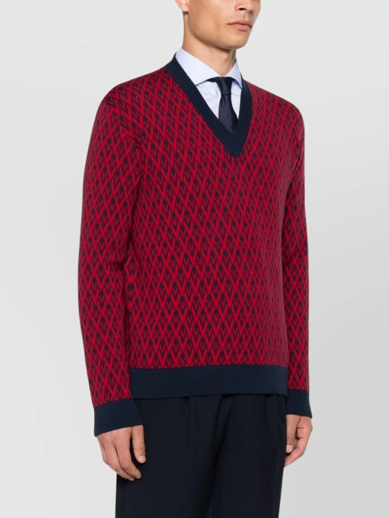 Valentino Garavani Jacquard Pattern Wool V Neck Sweater