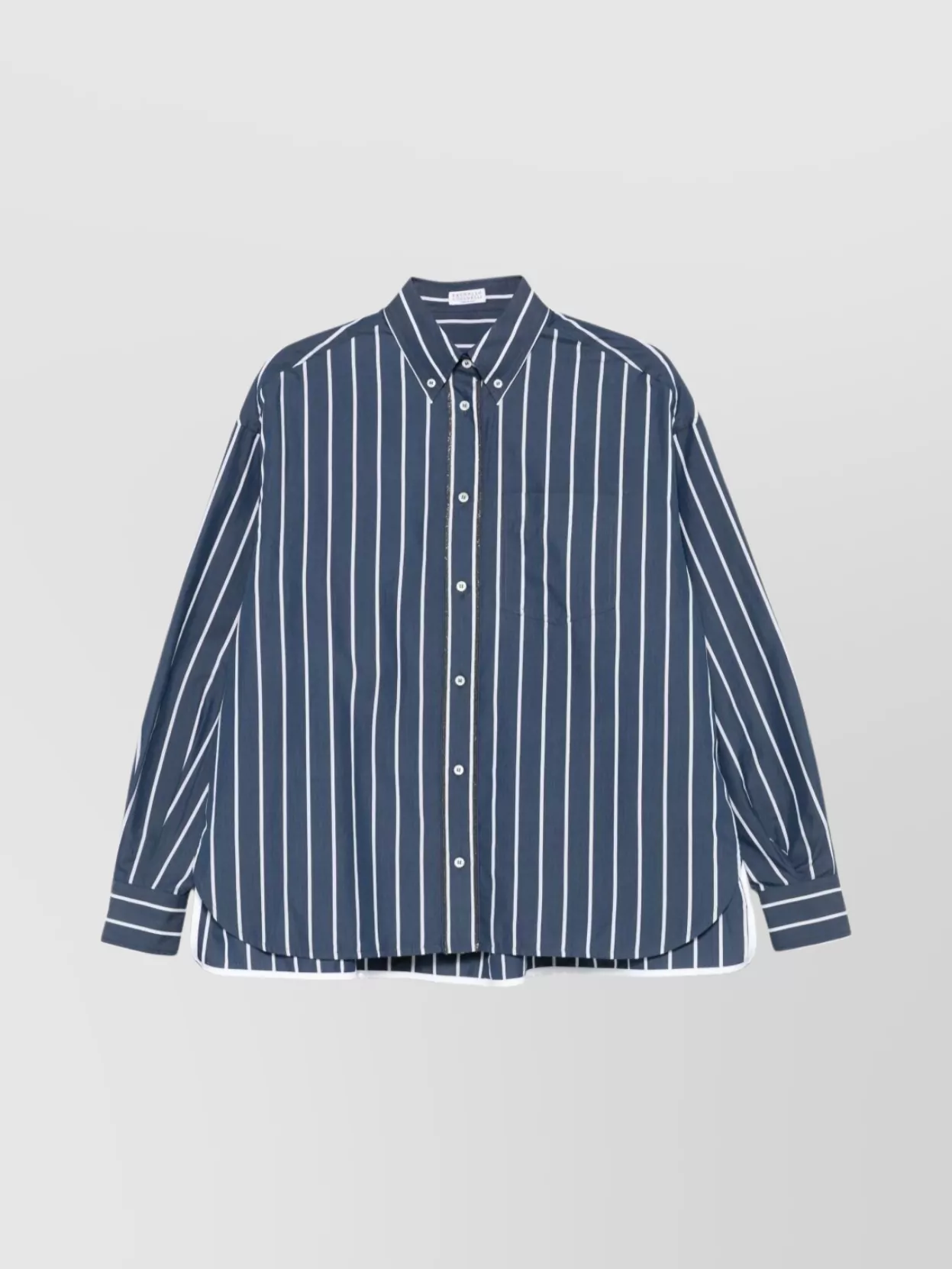 Brunello Cucinelli Striped Cotton Shirt Chest Pocket In Blue